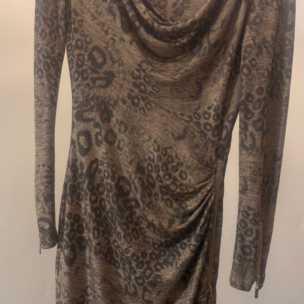 Cache Animal Print Dress with Zipper Y2K New Years Party Christmas Fall